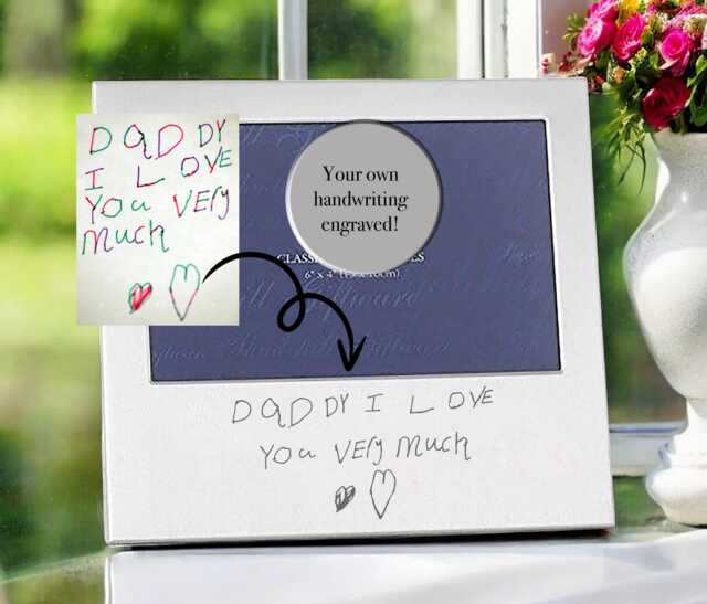 Personalised Engraved Photo Frame, Silver Plated. Actual Handwriting, Fathers Day Gift For Dad, Mothers Day, Mum, Grandparent Etc Stocking - image 1