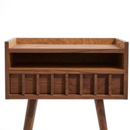 Handmade Mid-Century Modern Walnut Nightstand, Solid Wood End Table - thumbnail 3