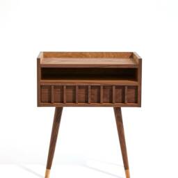 Handmade Mid-Century Modern Walnut Nightstand, Solid Wood End Table - thumbnail 2