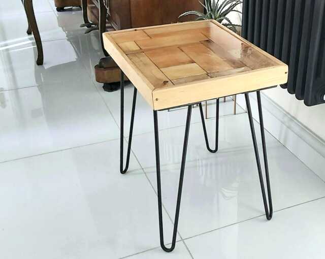 Wood Mosaic Side Table - image 1