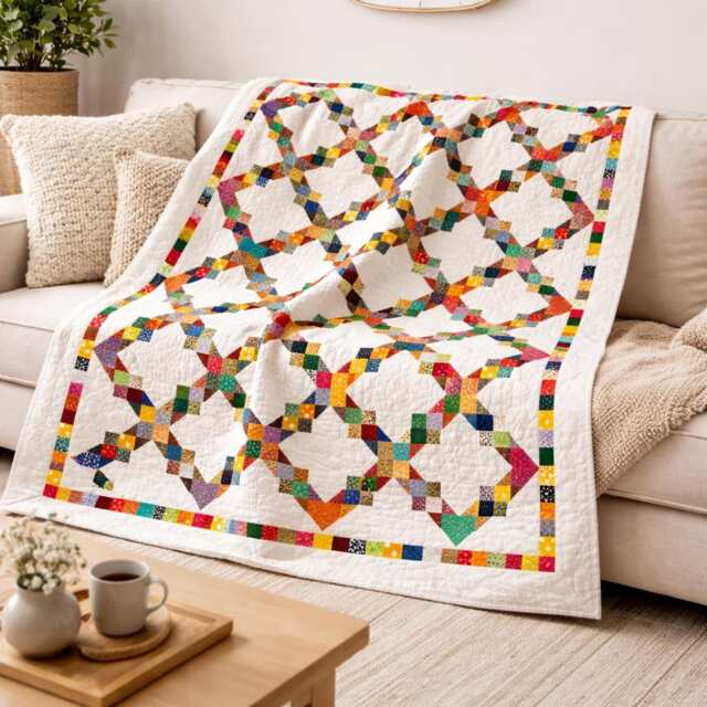 Linked Rainbows Quilt Pattern - Modern Patchwork Throw - PDF Pattern, 80x96 Twin Size - image 1