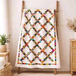 Linked Rainbows Quilt Pattern - Modern Patchwork Throw - PDF Pattern, 80x96 Twin Size - thumbnail 3
