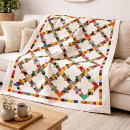 Linked Rainbows Quilt Pattern - Modern Patchwork Throw - PDF Pattern, 80x96 Twin Size - thumbnail 1