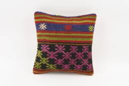Handwoven Turkish Kilim Pillow Cover Bohemian Home Decor - 14x14 - thumbnail 1