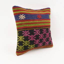 Handwoven Turkish Kilim Pillow Cover Bohemian Home Decor - 14x14 - thumbnail 3