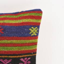 Handwoven Turkish Kilim Pillow Cover Bohemian Home Decor - 14x14 - thumbnail 2