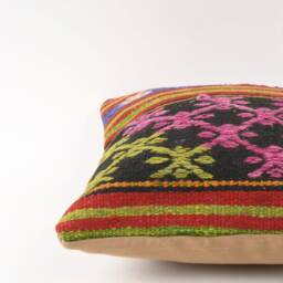 Handwoven Turkish Kilim Pillow Cover Bohemian Home Decor - 14x14 - thumbnail 4