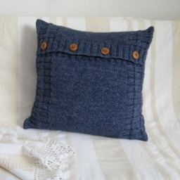 "Decorative Cable Pillow Navy Blue Wool Knitted Patchwork Home Living Classic Throw Organic Wool Country Rustic Christmas 18 " - thumbnail 3