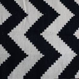 Black & White Zigzag Kilim Runner, Handmade Wool Custom Runner Rug 2x7, Chevron Style - thumbnail 4