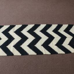 Black & White Zigzag Kilim Runner, Handmade Wool Custom Runner Rug 2x7, Chevron Style - thumbnail 2