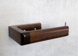 Walnut Toilet Roll Holder - Wall Mounted Bathroom Storage Minimalist Wooden Paper UK Modern Decor