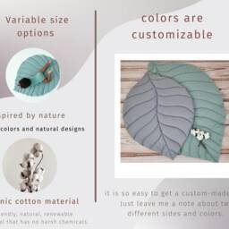 Sage Green Oak Leaf Baby Play Mat Organic Cotton Nursery Decor - thumbnail 4