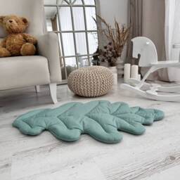 Sage Green Oak Leaf Baby Play Mat Organic Cotton Nursery Decor - thumbnail 2