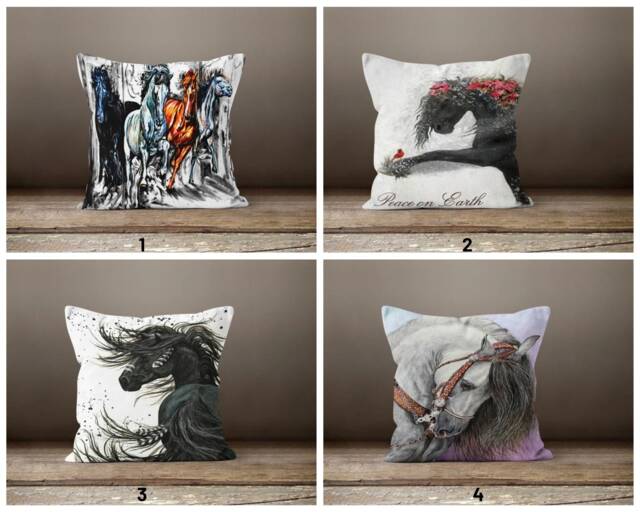 Horse Cushion Cover/Black Case/Horse Cover Digital Printing/Horse Mane Pillow Top/Farmhouse Style Gift - image 1