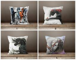 Horse Cushion Cover/Black Case/Horse Cover Digital Printing/Horse Mane Pillow Top/Farmhouse Style Gift - thumbnail 1