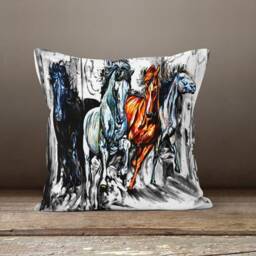 Horse Cushion Cover/Black Case/Horse Cover Digital Printing/Horse Mane Pillow Top/Farmhouse Style Gift - thumbnail 2