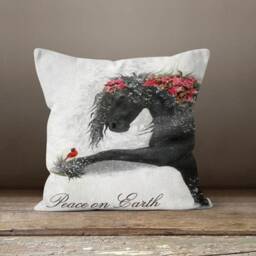 Horse Cushion Cover/Black Case/Horse Cover Digital Printing/Horse Mane Pillow Top/Farmhouse Style Gift - thumbnail 3