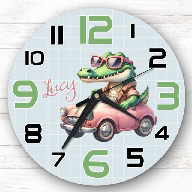 Vintage Car Sunglasses Crocodile Personalised Gift For Kid's Bedroom Clock - Kids Clock, Children's , Custom Wall - image 1