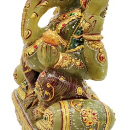 Jade Stone Ganesha Statue 9 Aventurine Gemstone Handmade Gold Foil Painting Gift - thumbnail 2