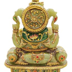 Jade Stone Ganesha Statue 9 Aventurine Gemstone Handmade Gold Foil Painting Gift - thumbnail 3