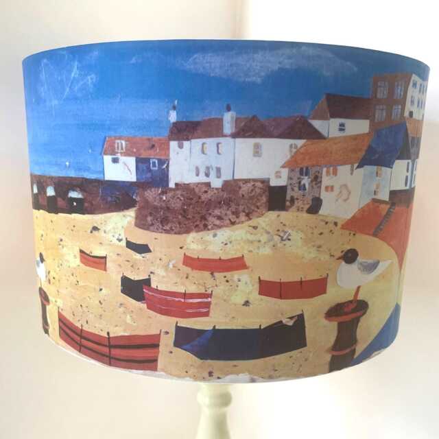Seaside Cottages Lampshade Nautical Harbour Beach Scene - image 1