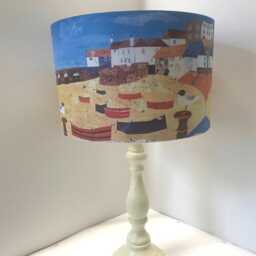 Seaside Cottages Lampshade Nautical Harbour Beach Scene - thumbnail 2