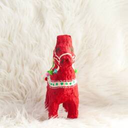Handmade Red Dala Horse Sculpture Swedish Folk Art Paper Mache - thumbnail 3