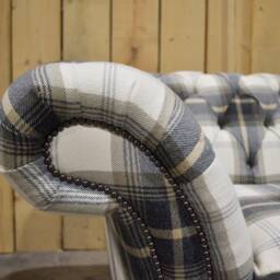 3 Seater Cream/Black Tartan Check Wool Chesterfield Sofa, British Handmade - thumbnail 3
