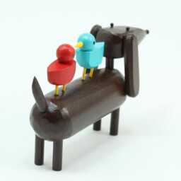 Doxie With Lovebirds - Wood Dachshund Figure Folk Art Animal Reclaimed Dog Sculpture Anniversary Gift I Love You - thumbnail 3