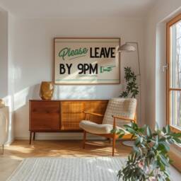 Living Room Print, Retro Mid Century Please Leave By 9Pm Wall Art, Funny Poster, Vintage Modern Art - thumbnail 3