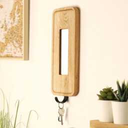 Solid Oak Wall Mirror With Key Hooks - Hallway Holder - thumbnail 2