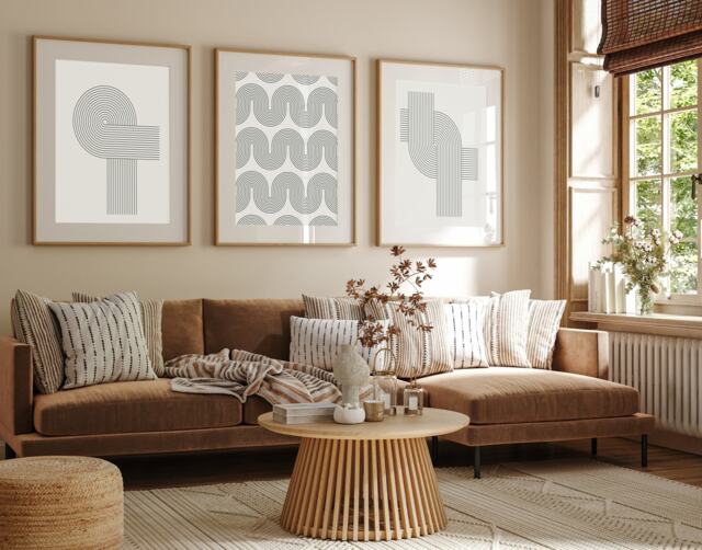 Set Of 3, Geometric Abstract Art, Neutral Beige, Living Room Wall Art Poster Prints Home Decor, A5, A4, A3 A3+ A2 Sizes, Fast Delivery - image 1