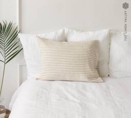 Striped Linen Pillow - Pinstripe Washed Pillow With Stripes - Softened -Pillow - Housewife Queen, King Sizes - thumbnail 1
