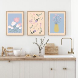 Neutral Wall Prints, Botanical Bedroom Line Art, Beige Home Decor, Hand Drawn Plants, Set Of 3 Prints A2 - thumbnail 2