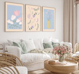 Neutral Wall Prints, Botanical Bedroom Line Art, Beige Home Decor, Hand Drawn Plants, Set Of 3 Prints A2 - thumbnail 1