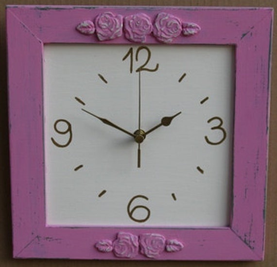 Shabby Chic Wall Clock Dark Pink & Cream Wall Decor - image 1