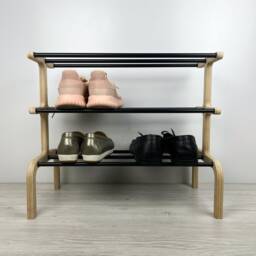 3 Tier Free Standing Shoe Rack For Entryway - Wood & Metal Shoes Organizer Shelf - thumbnail 3