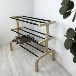 3 Tier Free Standing Shoe Rack For Entryway - Wood & Metal Shoes Organizer Shelf - thumbnail 2