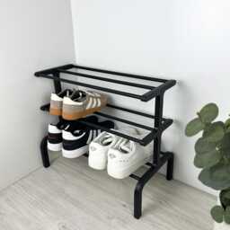 3 Tier Free Standing Shoe Rack For Entryway - Wood & Metal Shoes Organizer Shelf - thumbnail 4