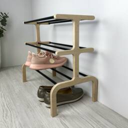 3 Tier Free Standing Shoe Rack For Entryway - Wood & Metal Shoes Organizer Shelf - thumbnail 1