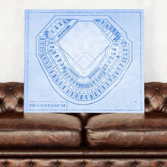 Vintage Detroit Tiger Stadium Seating Chart Print Blueprint Art - image 1
