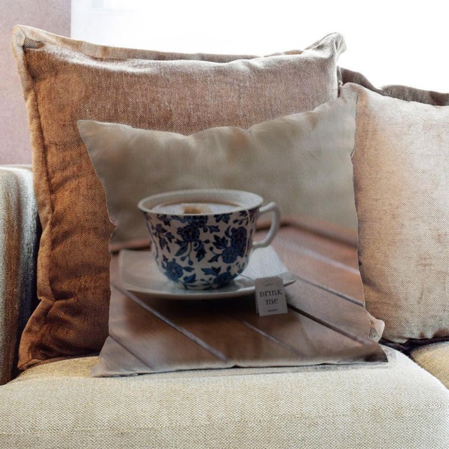 Tea Cup Coffee Mug Photography - Decorative Pillow Throw Cushion Fabric , Case Cover Or With Filling