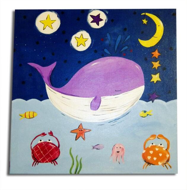 Kids Whale Art Painting On Canvas, Nursery Decor, Boys Ocean Art, Wall Decor