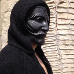 Black Fiberglass Mask Gothic Burning Man Cosplay - thumbnail 2