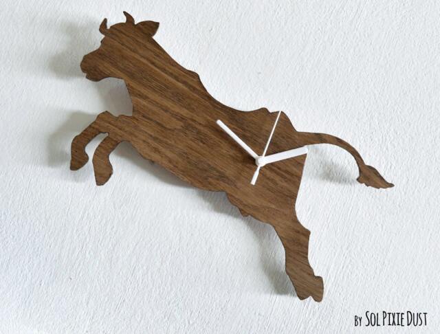 Flying Cow Kids Cartoon Silhouette - Wooden Wall Clock - image 1