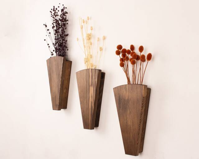 Large - Wood Wall Pocket - Faux Flower Holder Wooden Vase Decor Hanging For Greenery & Dried Flowers - image 1