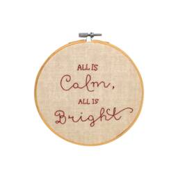 All If Calm, Is Bright - Silent Night Hand Embroidered Hoop Christmas Wall Art Hanging Decoration Natural Linen & Red - thumbnail 2