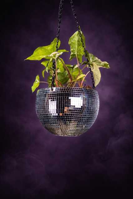 Hanging Disco Ball Planter, Mirror Tile Plant Pot, Retro Decor - image 1