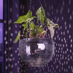 Hanging Disco Ball Planter, Mirror Tile Plant Pot, Retro Decor - thumbnail 2