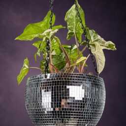 Hanging Disco Ball Planter, Mirror Tile Plant Pot, Retro Decor - thumbnail 3